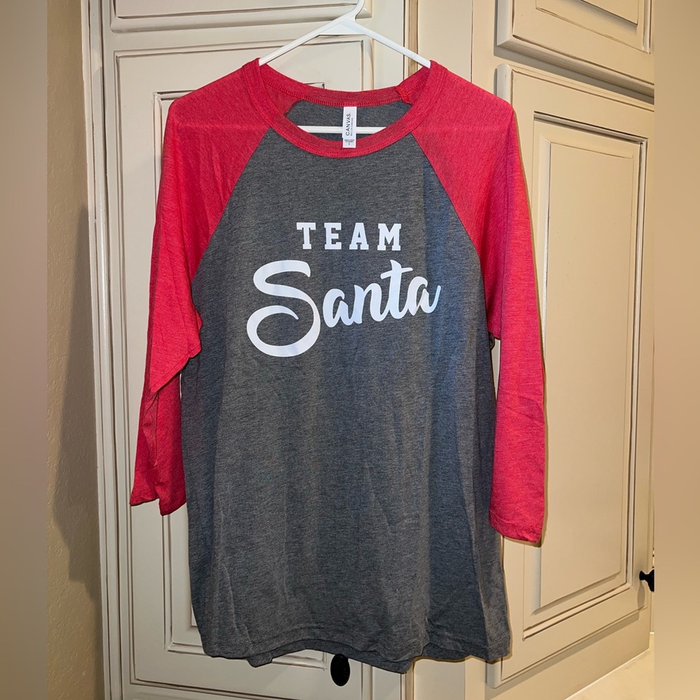 Bella Canvas Team Santa Red and Gray 3/4 sleeve Tee